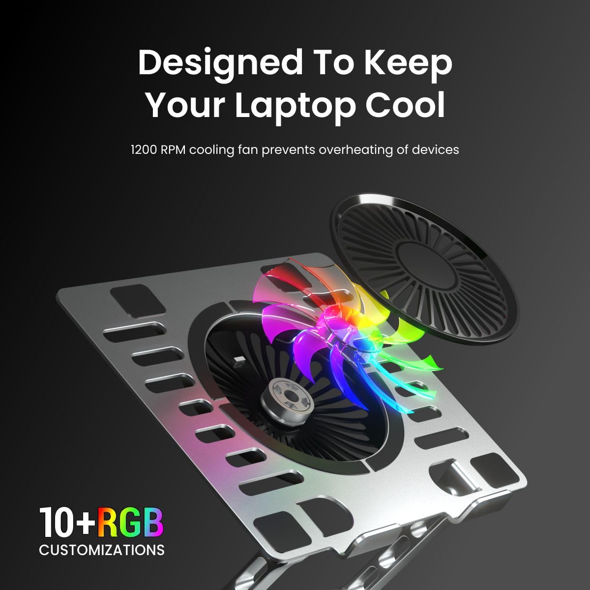 Portronics Laptop Stand – RGB Lighting, Cooling Fan & 360° Rotation
