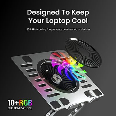 Portronics My Buddy Spinlight Laptop Stand – Metal Build | Foldable | Cooling Fan | Silver