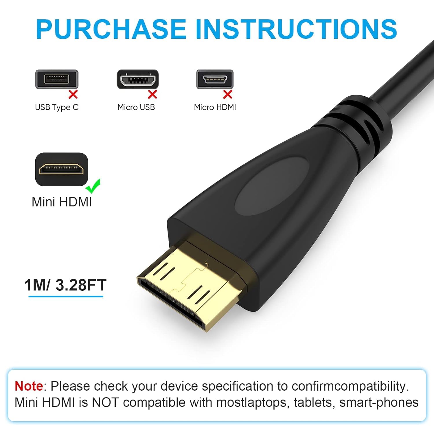 HDMI (Type A) to Mini HDMI (Type C ) Cable ,Compatible For Monitor, Tablet, Laptop, Television, Projector, Hdtv, Dslr, Camera HDMI (Type A) to Mini HDMI (Type C ) Cable ,Compatible For Monitor, Tablet, Laptop, Television, Projector, Hdtv, Dslr, Camera