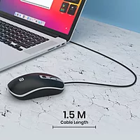 Portronics Toad 21 Wired Optical Mouse – Adjustable DPI | USB Interface | Ergonomic Design | 1.5m Cable | Black | PC & Laptop Mouse