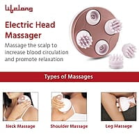 Lifelong LLM225 Rechargeable Head, Scalp Full Body Pain Relief Massager, Electric Head Kneading Massager,4 Speed Modes
