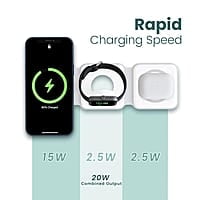 Ambrane 3-in-1 Wireless Charger with 20W BoostedSpeed for iPhone 14/13/12/11/X/8 Series, Galaxy S22/S21/S20/Note20/10/10+ Series, Foldable Design, Wide Compatibility