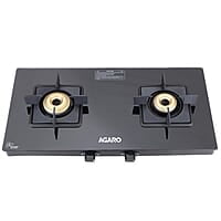AGARO Regency 2 Burners Gas Stove, Toughened Glass Top, Brass Burners, 1 Small & 1 Medium Size Burner