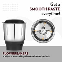 Borosil Best Mixer Grinder, 500 Watts, 3 Jars (1.5L Blending Jar, 1L Dry/Wet Grinding Jar, 400 ml Chutney Jar), Kitchen Mixie, 2 Years Warranty on Motor
