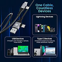 Portronics Konnect 4-in-1 Cable – Fast Charge, Black. Versatile charging solution with multiple connectors for various devices. Durable design ensures longevity and efficient power delivery.