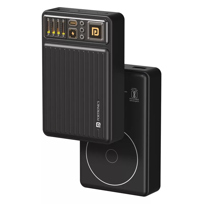 Portronics 2665 Luxcell Wireless Mini 20K Power Bank – 20000mAh | 15W Wireless | 22.5W PD | Black