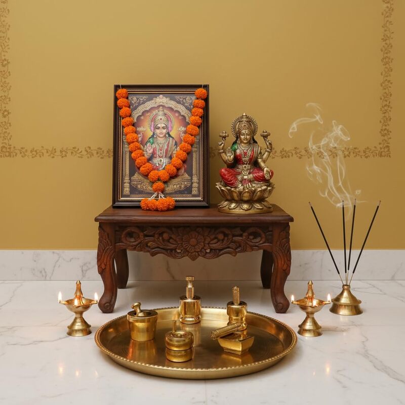 Tamil Nadu Artisans Solid Brass Gowramma | Gowri | Varalakshmi Pooja Set | 5 Pcs, 650 Grams | House warming & New beginning gift set.