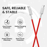 Portronics Link C Square – 100W Type-C Cable, 1M Red, fast charging, durable design, high-speed data transfer, compatible with various devices, perfect for home and office use, stylish and efficient.