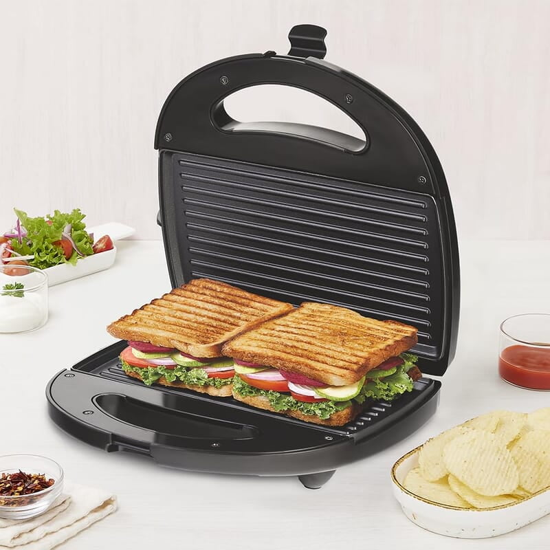 Borosil Neo Grill 2.0, 750 Watt, Bread Sandwich Maker, Makes 2 Sandwiches, Non-stick Grill plates opens 105°, For Snacks and Breakfast