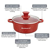 Wonderchef Granite Die-Cast Non-Stick 6-Piece Casserole Set with Lids Red