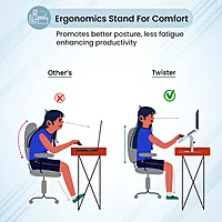 Portronics Twister – 360° Adjustable Metal Laptop Stand, supports up to 10kg, ergonomic design for comfort, lightweight and portable, perfect for home or office use, enhances airflow and cooling.
