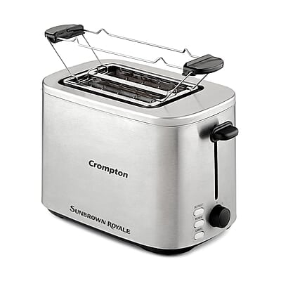 Crompton SunBrown Royale Pop-up Toaster 800W with Bun Warming Rack  7 Browning Levels with Reheat, Defrost & Cancel Function