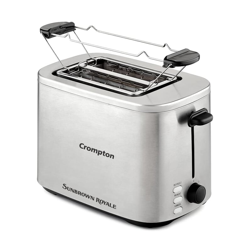 Crompton SunBrown Royale Pop-up Toaster 800W with Bun Warming Rack  7 Browning Levels with Reheat, Defrost & Cancel Function
