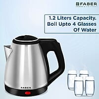Faber Electric Kettle with Stainless Steel Body, FK 1.2 litres boiler for Water, SS