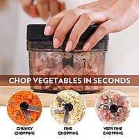 Borosil Chopper with 3 Blades, Pull Chopper with Durable String, Mini Chopper for Kitchen, For Chopping Vegetables, Leafy Greens & Herbs, BPA-free, Unbreakable 600 ml Chopping Bowl