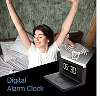 Portronics Freedom 4 Desktop Wireless Charger – Alarm Clock & LED Lamp | Black