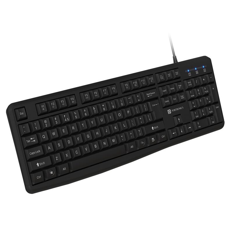 Portronics Ki-Pad 4 USB Keyboard – Full Size, Black. Ergonomic design, responsive keys, and durable build. Perfect for home or office use. Enhance your typing experience with this sleek keyboard.