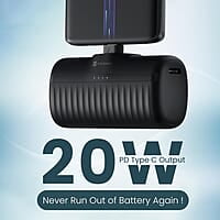 Portronics Power Pebble 5000mAh 20W Fast Charging Powerbank, in-Built Foldable Type C