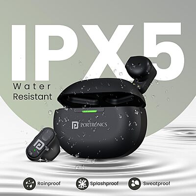 Portronics Twins S17 – TWS Earbuds, Sleek Design, Deep Bass, Touch Control, 20H Playtime, Bluetooth 5.0, Noise Isolation, Comfortable Fit, Perfect for Music & Calls, Available in Black.