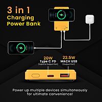 Portronics Mini 10K – 15W Magnetic Wireless Power Bank (Yellow) offers fast charging with a sleek design. Compact and portable, it ensures your devices stay powered on the go. Perfect for travel!