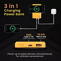 Portronics Mini 10K – 15W Magnetic Wireless Power Bank (Yellow) offers fast charging with a sleek design. Compact and portable, it ensures your devices stay powered on the go. Perfect for travel!