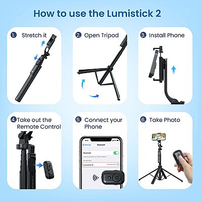 Portronics Lumistick 2 – 3-in-1 Selfie Stick Tripod: Capture amazing selfies and group photos with adjustable height and Bluetooth remote.