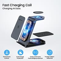 Portronics Freedom Trio 15w 3in1 Wireless Charger for iPhone 15/15 Plus/15 Pro/15 Pro Max, iPhone 14/14 Plus/14 Pro/Max, iPhone 13/12/11 Series, iWatches and AirPods etc.