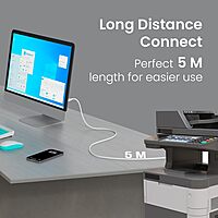 Portronics PrintLink 5 – USB-A to B Printer Cable, 5M, high-speed data transfer, durable design, compatible with various printers, ideal for home and office use, flexible and tangle-free.