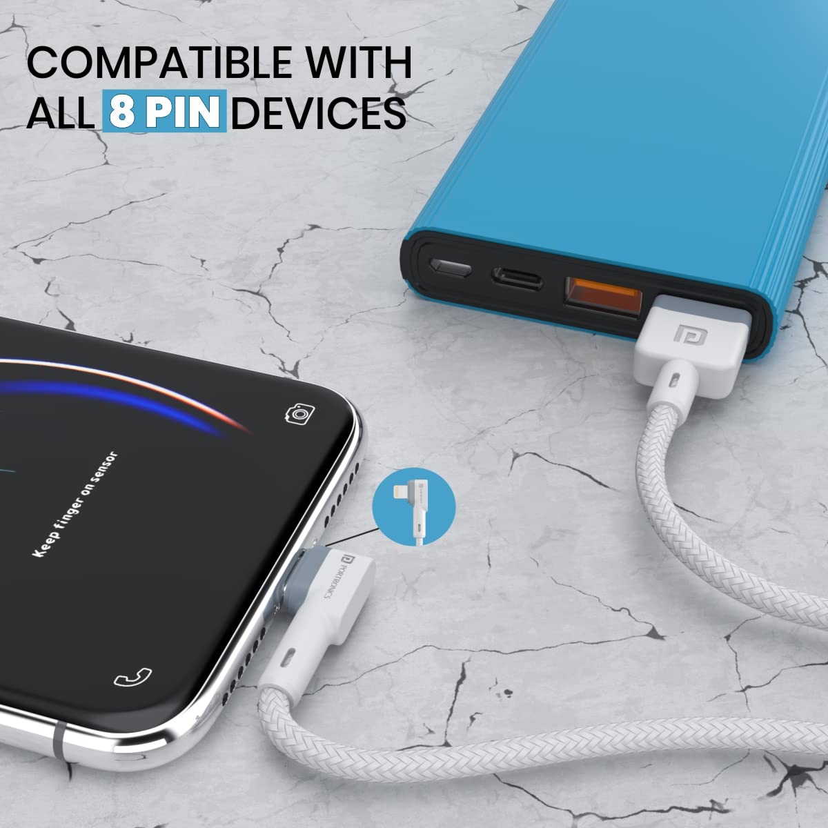Portronics Konnect L Fast Charging 3A 8 Pin USB Cable with Charge & Sync Function Portronics Konnect L Fast Charging 3A 8 Pin USB Cable with Charge & Sync Function