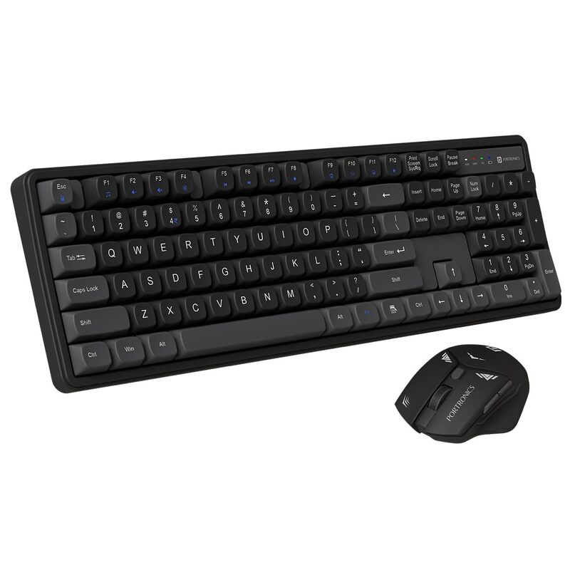 Portronics Key9 – Wireless Keyboard & Mouse Combo, Black. Stylish design, comfortable layout, stable wireless connection, extended battery life, ideal for work!