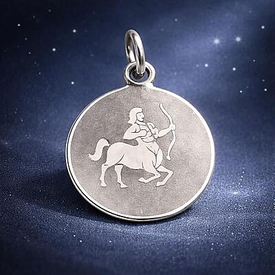 925 Sterling Silver Sagittarius Zodiac Pendant for Men & Women | Archer Astrology Charm Necklace | Round Engraved Horoscope Jewelry