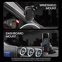 Portronics Clamp M4 – Car Phone Holder, 360° rotation for optimal viewing, sturdy grip, sleek black design, easy installation, compatible with most smartphones, perfect for hands-free navigation.