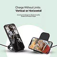 Portronics Freedom 15 Plus 15W Wireless Charger Stand – Dual Coil | Aluminum | Black