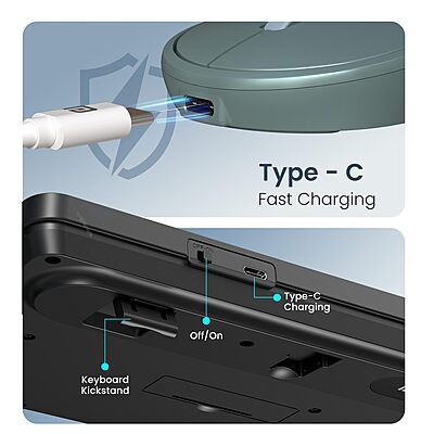 Portronics Key11 Green Combo | BT 5.3, USB, Type-C, Silent Keys, Ergonomic Design, Long Battery Life, Multi-Device Connectivity, Ideal for Home & Office, Sleek and Stylish Finish.
