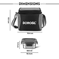Borosil Feast Stainless Steel Lunch Box with Bag | Set of 2 (400 ml Each), Square