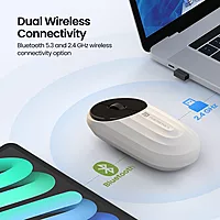 Portronics Toad 6 Wireless Mouse – White, Dual Mode, offers seamless connectivity via Bluetooth and 2.4GHz. Ergonomic design, long battery life, and precise tracking for ultimate productivity.