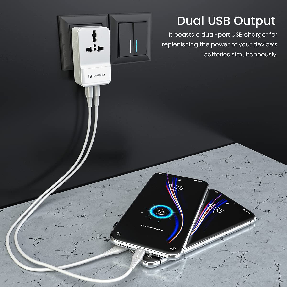 Portronics Adapto III Dual USB Adapter with AC Socket