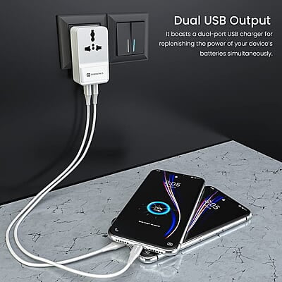 Portronics Adapto III Dual USB Adapter with AC Socket Portronics Adapto III Dual USB Adapter with AC Socket