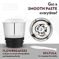 Borosil Supermax Mixer Grinder, For Wet/Dry Mixing & Grinding, 750 Watts, 3 Stainless Steel Jars(1.5 L Blending Jar, 1 L Dry/Wet Grinder, 400 ml Chutney Jar), Mixie For Kitchen, Blue