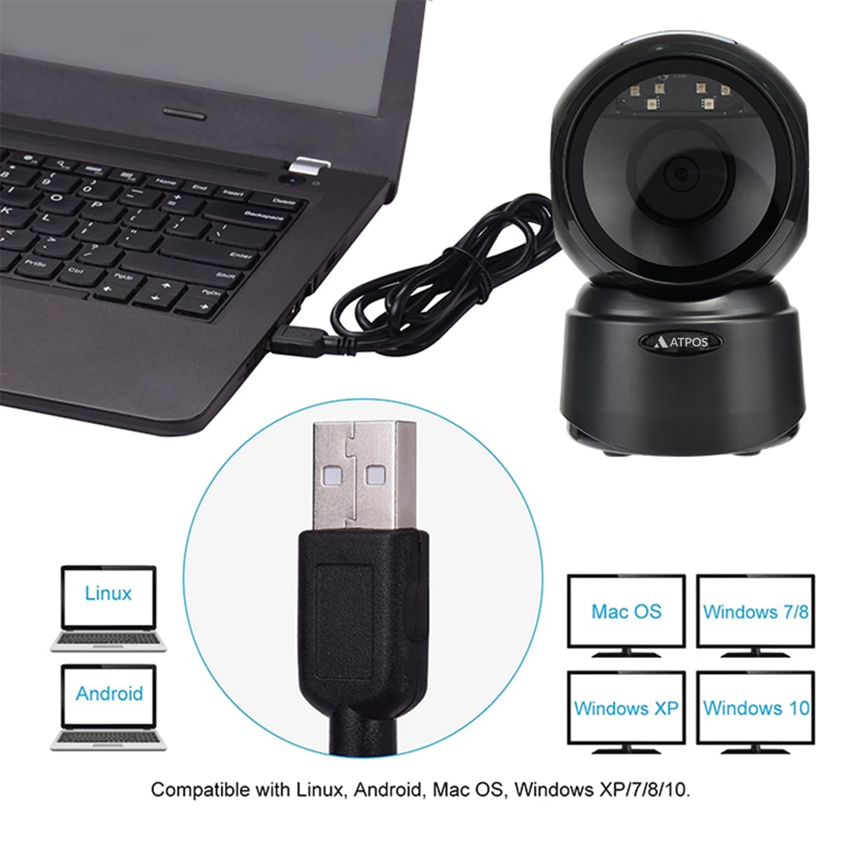 Atpos AT-9300D 2D 1D Desktop Barcode Scanner | USB Wired