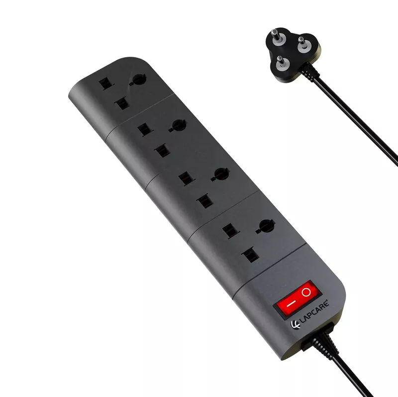 Lapcare Surgee 4 extension board with 4 universal sockets, 5 m cord, 1500 W power capacity, short‑circuit protection and fire‑proof design.