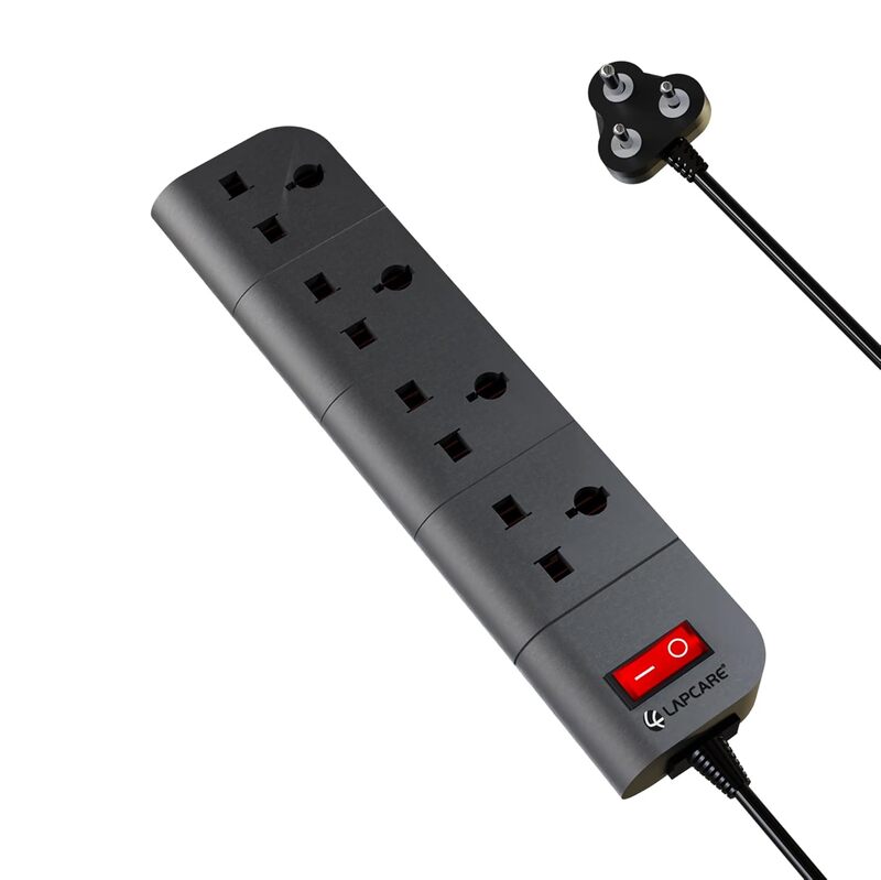 Lapcare Surgee 4 extension board with 4 universal sockets, 5 m cord, 1500 W power capacity, short‑circuit protection and fire‑proof design.