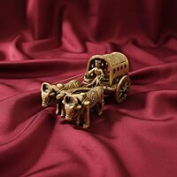 Brass Metal Vintage Bullock Cart with Double Bull
