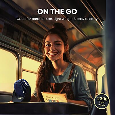 Portronics Toofan Table Fan – Rechargeable, 3-Speed, Black & Blue