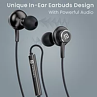 Portronics Conch Sigma A – 3.5mm Earphones with Mic, sleek black design, high-quality sound, comfortable fit, perfect for music and calls, durable build, ideal for everyday use.