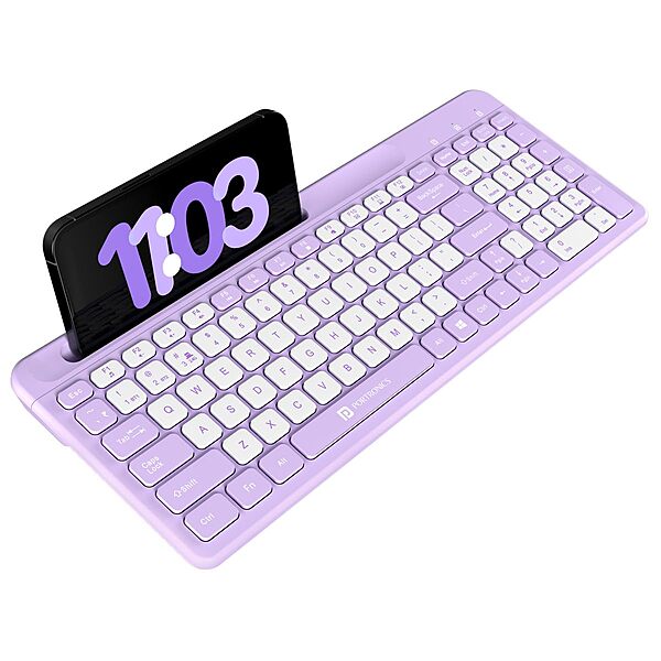 Portronics Bubble Square Purple | Bluetooth + USB, Connect 3 Devices, Custom Hotkeys, Compact Design, Ideal for Home/Office, Ergonomic Keys, Long Battery Life, Stylish and Functional.