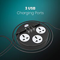 Portronics Power Plate 5 Black features 5 USB ports for charging multiple devices simultaneously. Its sleek design includes a holder for convenience, making it perfect for home or office use.