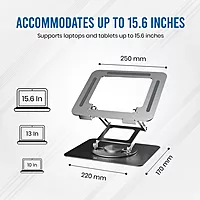 Portronics K11 Pro Laptop Stand – Silver, 360° Rotation, Adjustable & Ergonomic