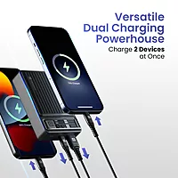 Portronics 20K Mini Power Bank – Compact design, 20000mAh capacity, LED indicator, dual output with USB-A & Type-C PD, fast charging support, perfect for on-the-go device charging.