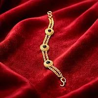 Impon Gold Plated Multi Stone Bracelet for Women | Triple Chain Design with Red Stones | Traditional Elegant Hand Chain